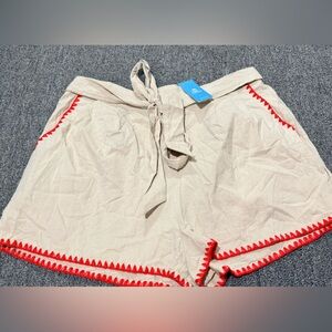 Cupshe Cream Shorts with Red Trim